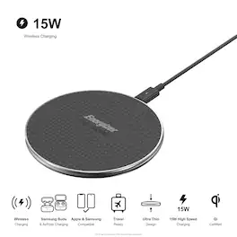 Energizer - Max 15W Qi Certified Universal Wireless Charging Pad - USB-C Cable Included (QC 3.0 or Power Deliver adapter REQUIRED) - Black
