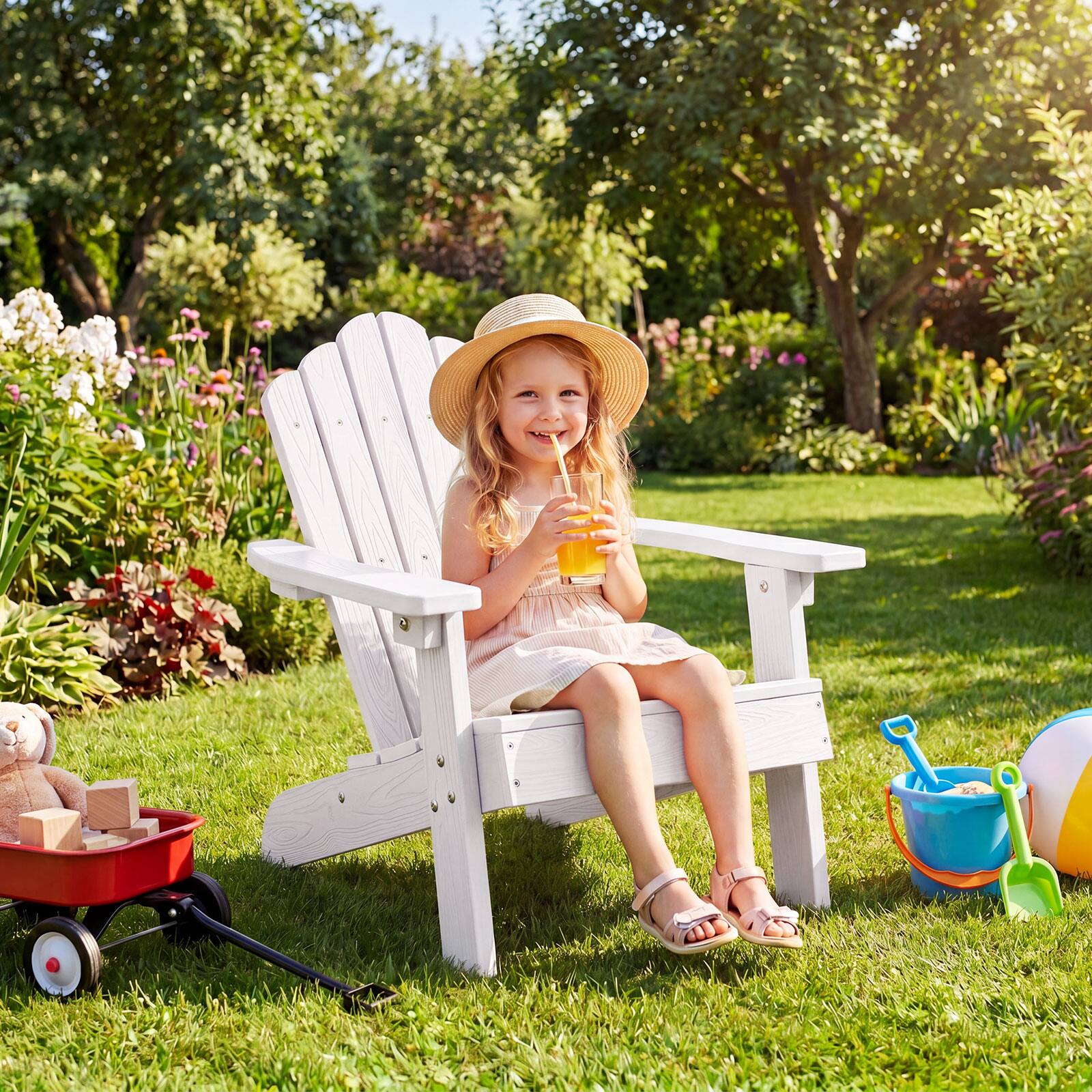 Alt View 3. Costway - Costway Kids Adirondack Chair, All-weather Outdoor Chair for Kids with Tilted High Backrest - White.