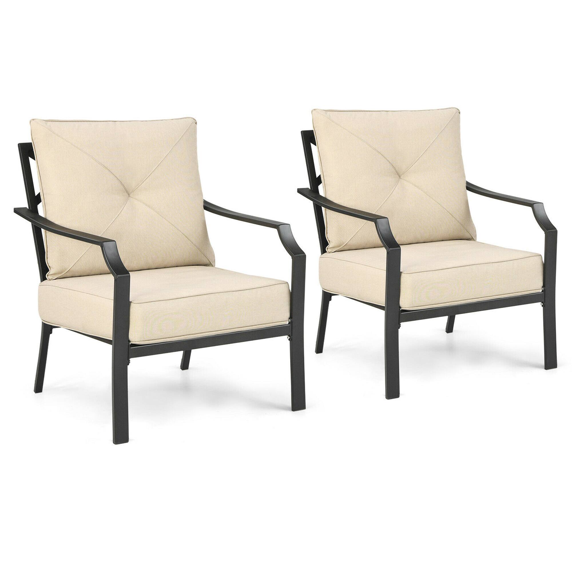 Alt View 9. Gymax - Gymax 2 PCS Patio Dining Chairs Set with Padded Cushions Armrest Steel Frame - Beige.