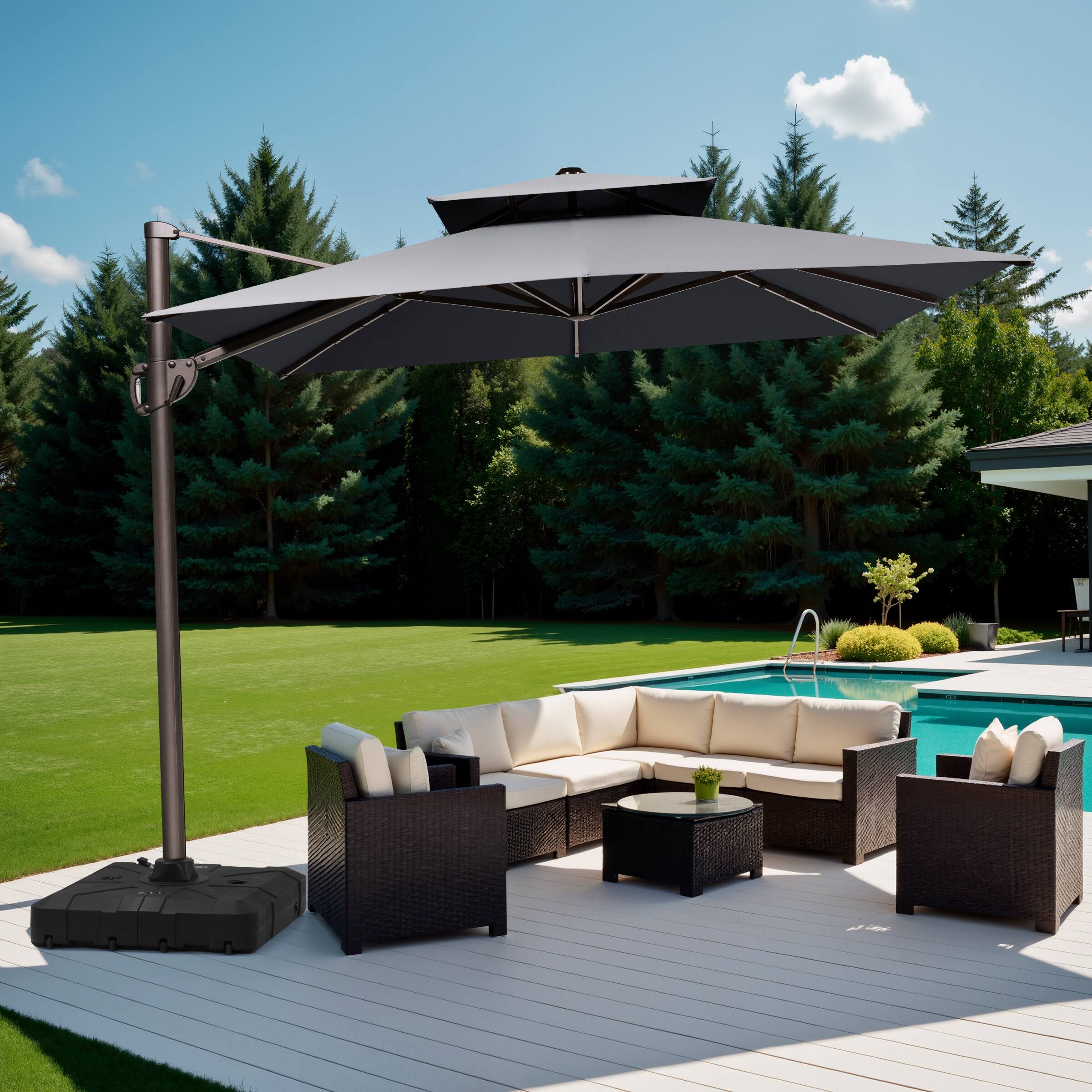 Back. Crestlive Products - Crestlive Products 9x11ft Aluminum Dual Top Crank Cantilever Patio Umbrella with Base - Dark gray.