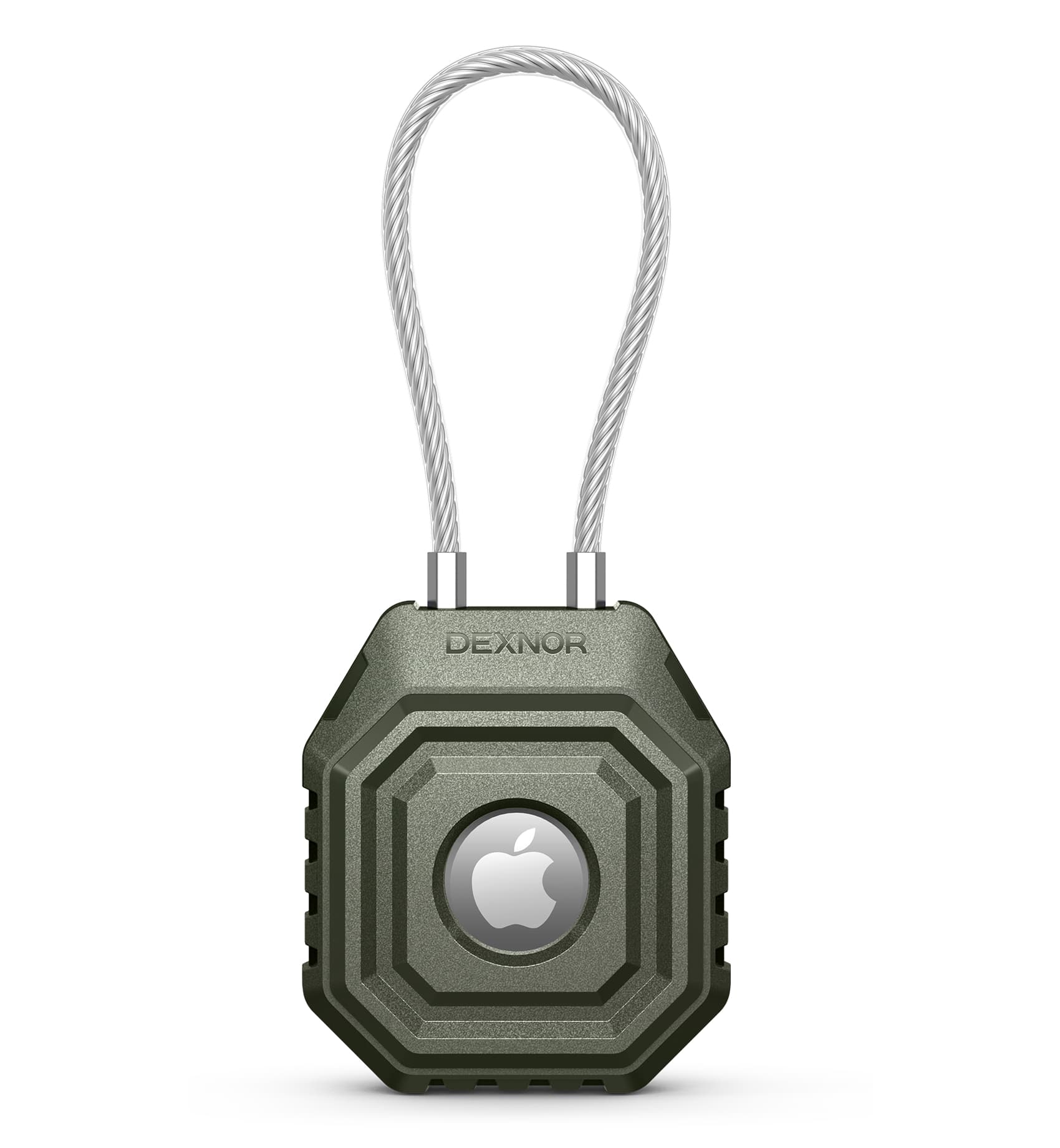 Dexnor - Case for Apple AirTag Holder with Steel Wire Cable, Adventure-Proof Anti-Lost Locking Protective Cover - Army Green