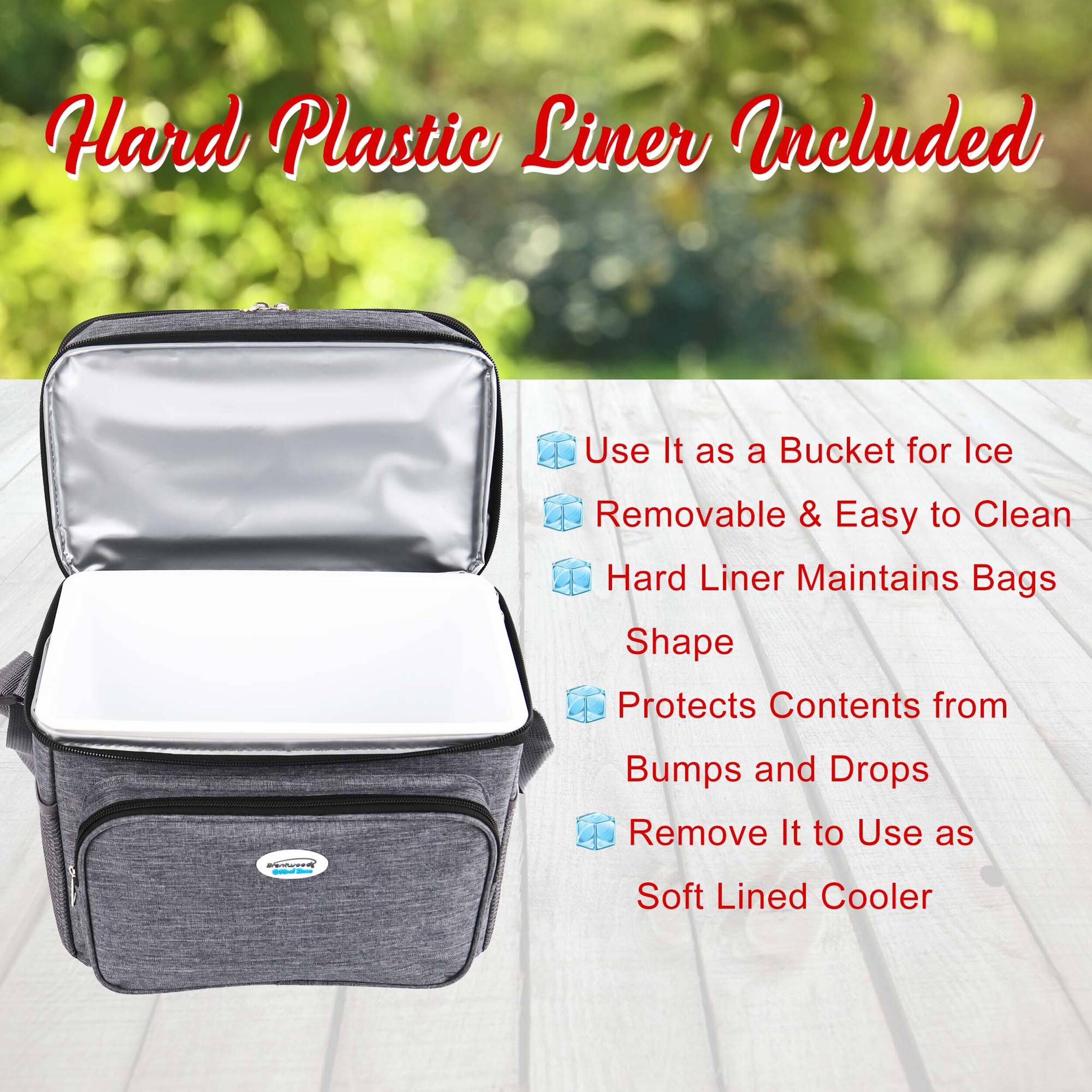 Hard Plastic Liner Included

- Use It as a Bucket for Ice
- Removable & Easy to Clean
- Hard Liner Maintains Bags Shape
- Protects Contents from Bumps and Drops
- Remove It to Use as Soft Lined Cooler