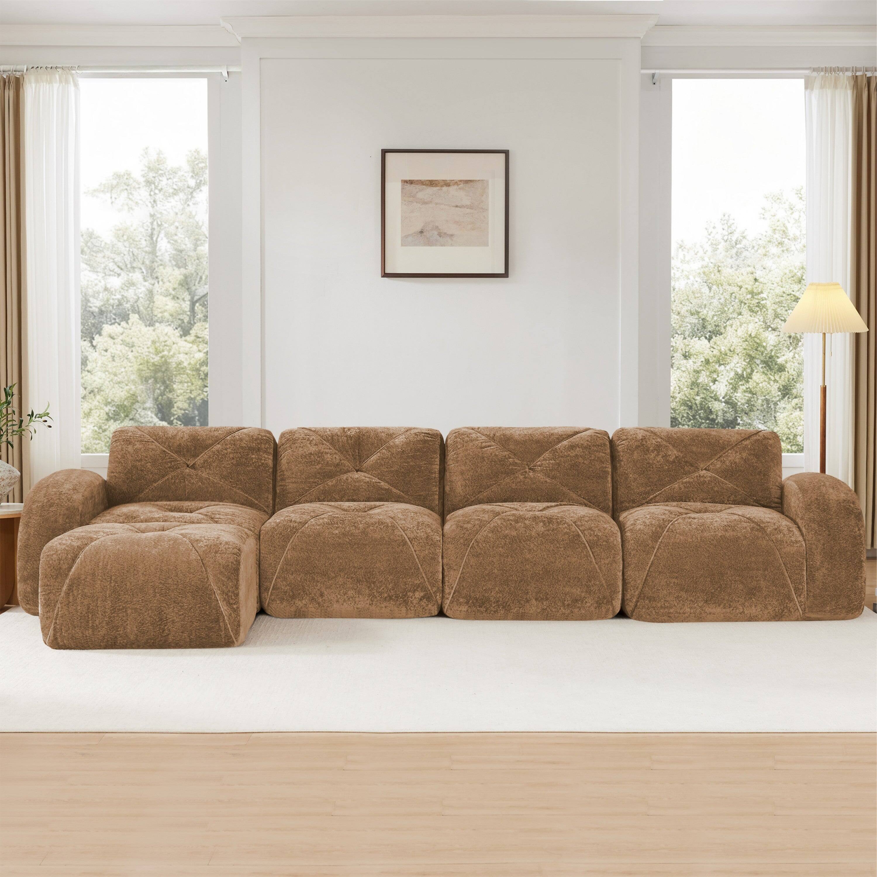 Alt View 1. Boyel Living - L Shaped Velvet Tufted Sofa Movable Ottoman 32D HD Sponge Ergonomic Anti Slip Free Combo No Assembly Living Room Camel - Camel.