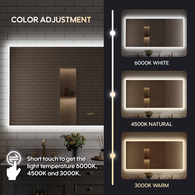 COLOR ADJUSTMENT

6000K WHITE  
4500K NATURAL  
3000K WARM

Short touch to get the light temperature 6000K, 4500K and 3000K.
