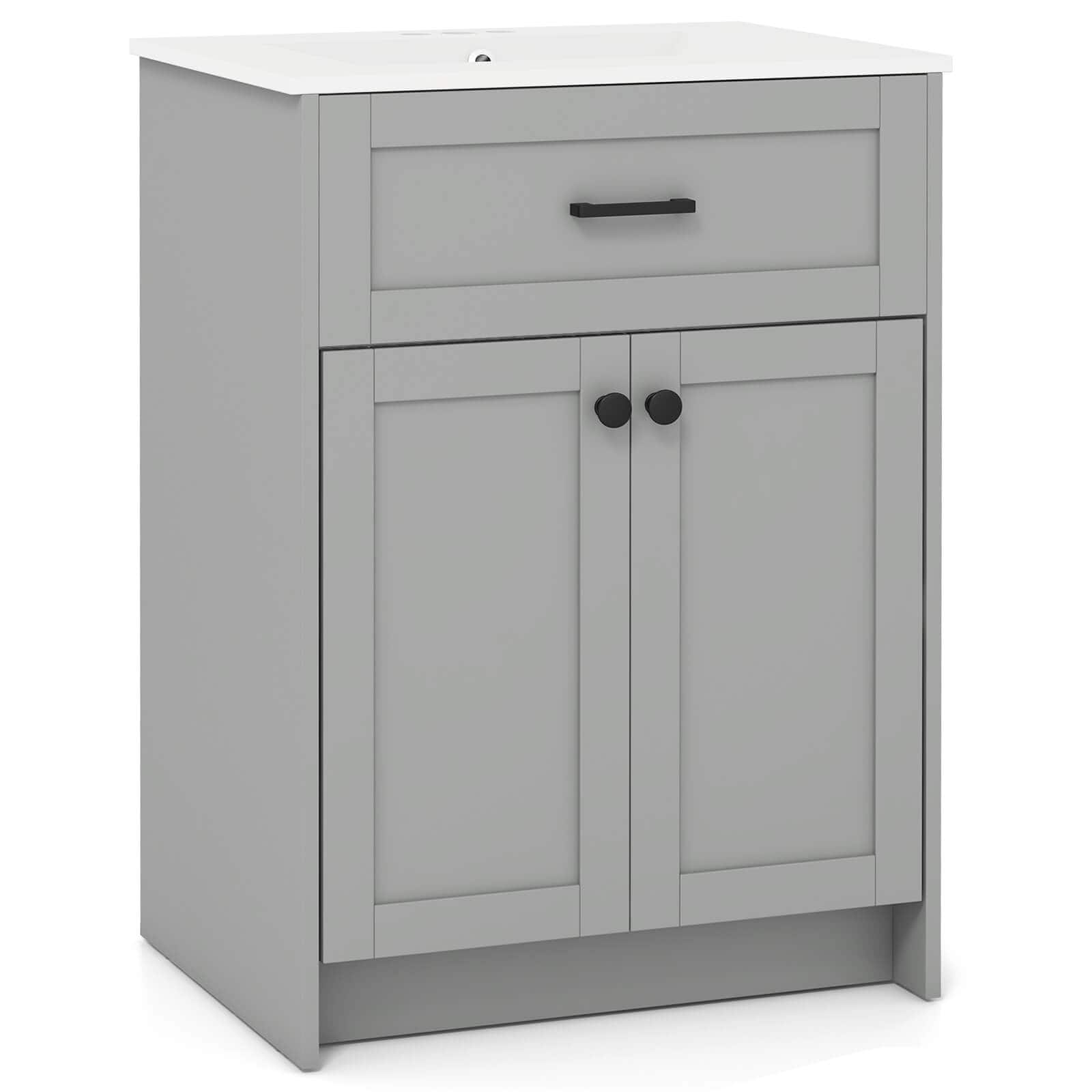 Front. Costway - Costway Bathroom Vanity Unit with Basin Under Sink Bathroom Storage Cabinet Freestanding - Gray.