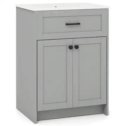 Front. Costway - Costway Bathroom Vanity Unit with Basin Under Sink Bathroom Storage Cabinet Freestanding - Gray.