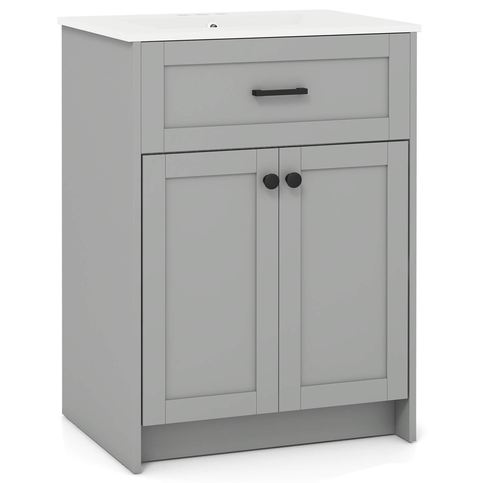 Costway - Bathroom Vanity Unit with Basin Under Sink Bathroom Storage Cabinet Freestanding - Gray