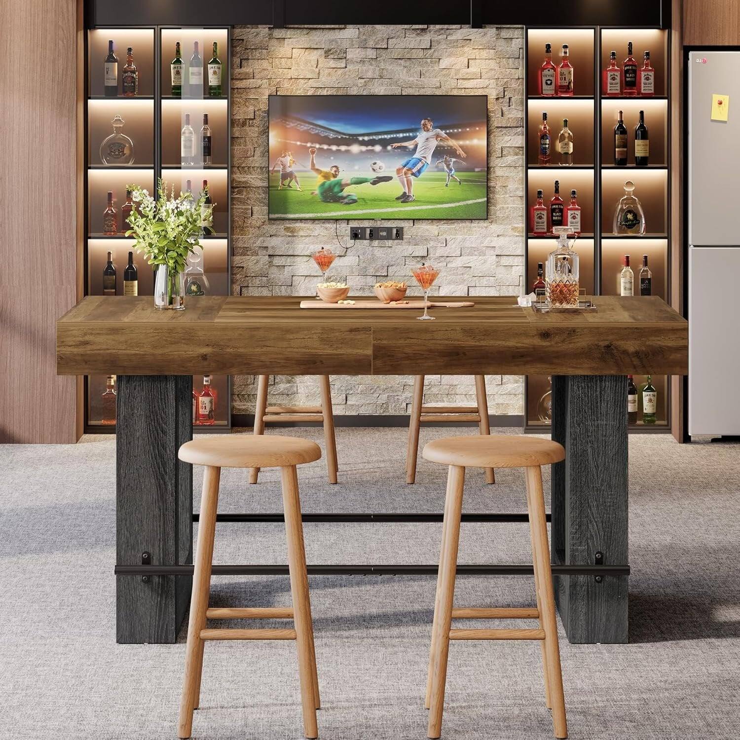Alt View 1. Tribesigns - Kitchen Island with Engineered Wood Construction and Rectangular Top for Kitchen - Brown.