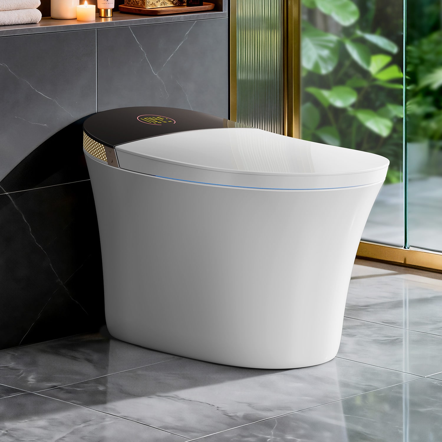 Koligey - Extra-Large Smart Toilet for Spacious Bathrooms/Bigger Body Types,With Built-in Tank Bidet, Auto Open/Close Lid - White