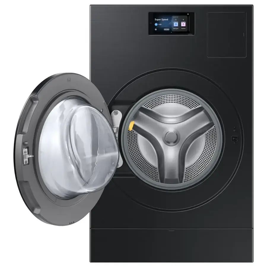 The text on the image reads "Super Speed 10," which suggests that the washing machine is equipped with a high-speed washing cycle that can complete the washing process in just 10 minutes. This feature can be particularly useful for those who need to quickly clean their clothes or linens, such as in a hotel or laundromat setting.