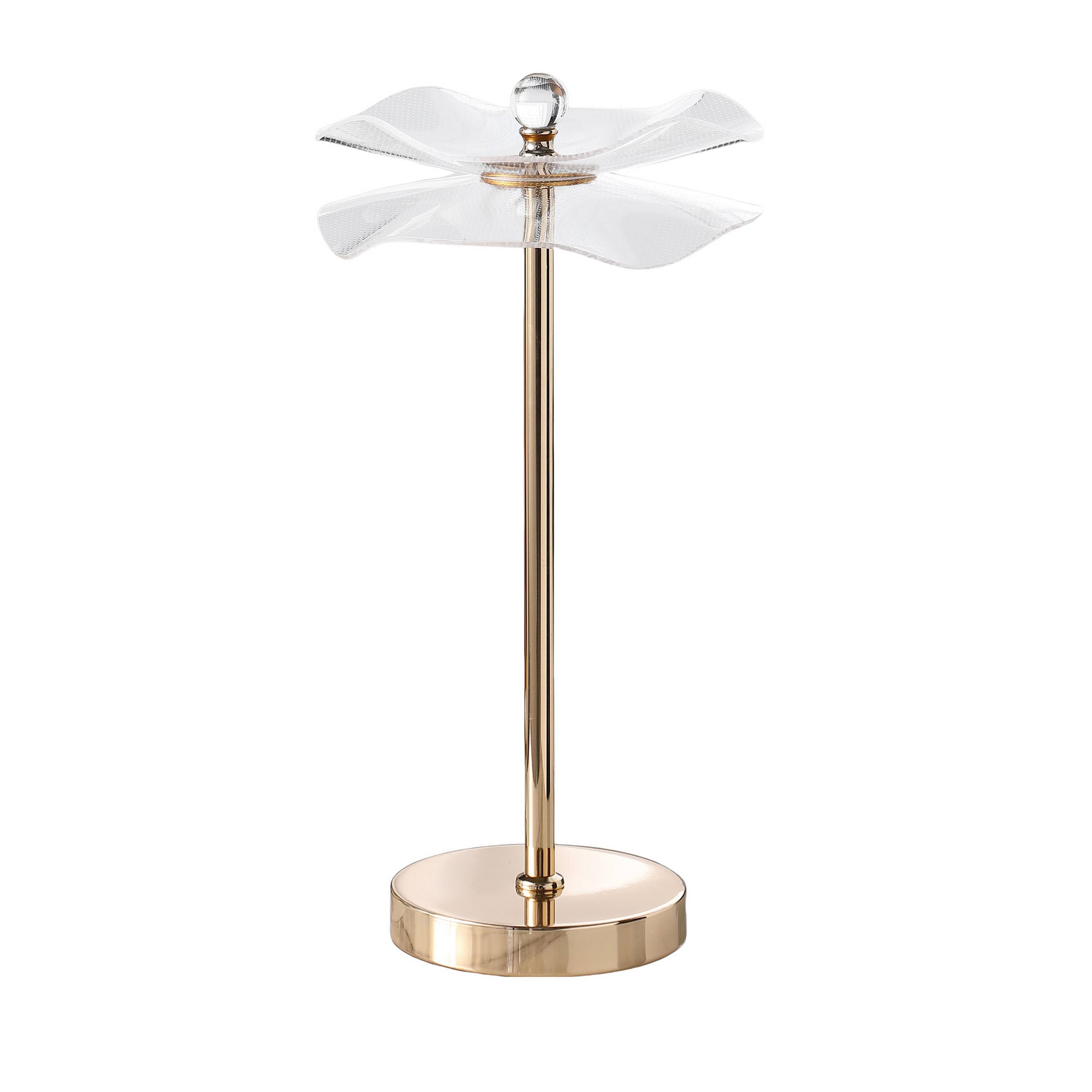 Front. Manhattan Lane - Accent Table Lamp, LED, Lotus Shape Acrylic, 18 Inch - Copper, Gold.