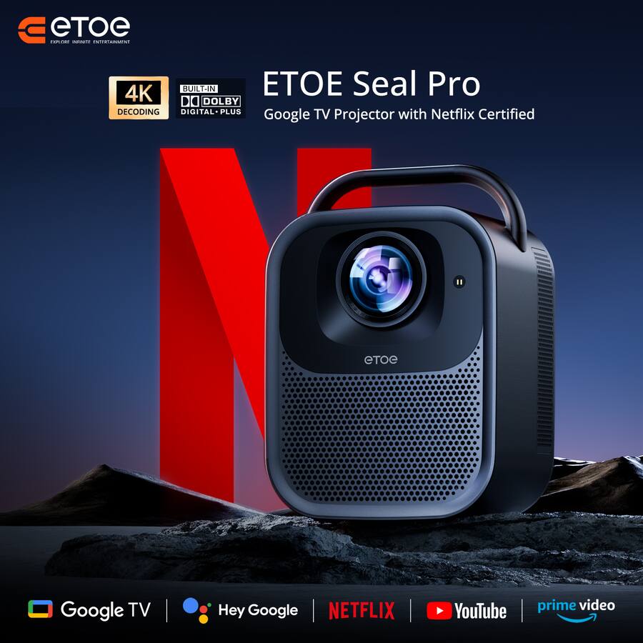 ETOE Seal Pro 1080P Google TV Projector w/ Netflix Certified, 1300 ETOE Seal Pro 1080P Google TV Projector w/ Netflix Certified, 1300