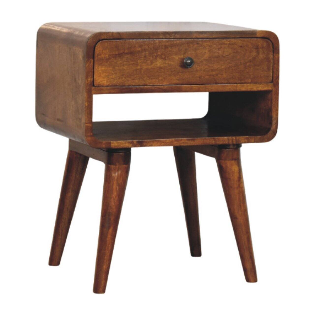 Left. Artisan Furniture - Artisan Furniture Solid Wood Avora Chestnut Nightstand with Drawer and open slot - Chestnut.
