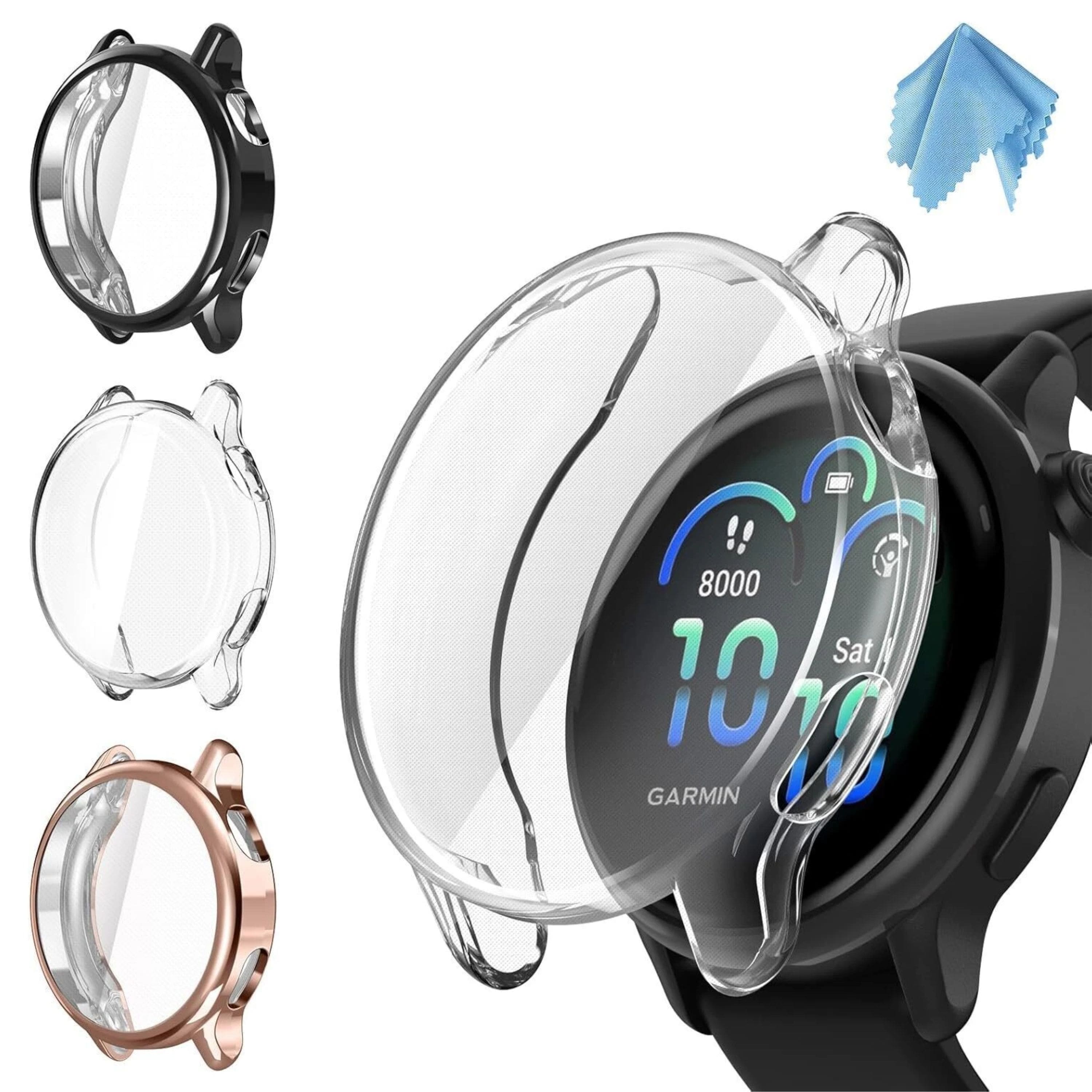 Kitcheniva - Soft TPU Plated Bumper Watch Screen Protector Case For Garmin Vivoactive 6 Pack Of 3 - Black/Clear/Rose Gold price history on PriceWatchPro