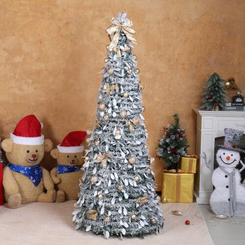 Alt View 7. Winado - 7FT Snow Flocked Pre-lit Artificial Christmas Tree Pop Up with Light Ornaments Collapsible for Indoor Holiday Decoration - Snow Flocked Green.