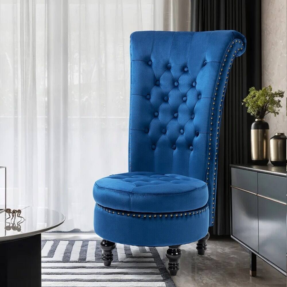 Alt View 3. U-HOMY - Velvet High-Back Storage Chair – Armless Accent, 330 lbs, Perfect for Living Room or Bedroom - Blue.
