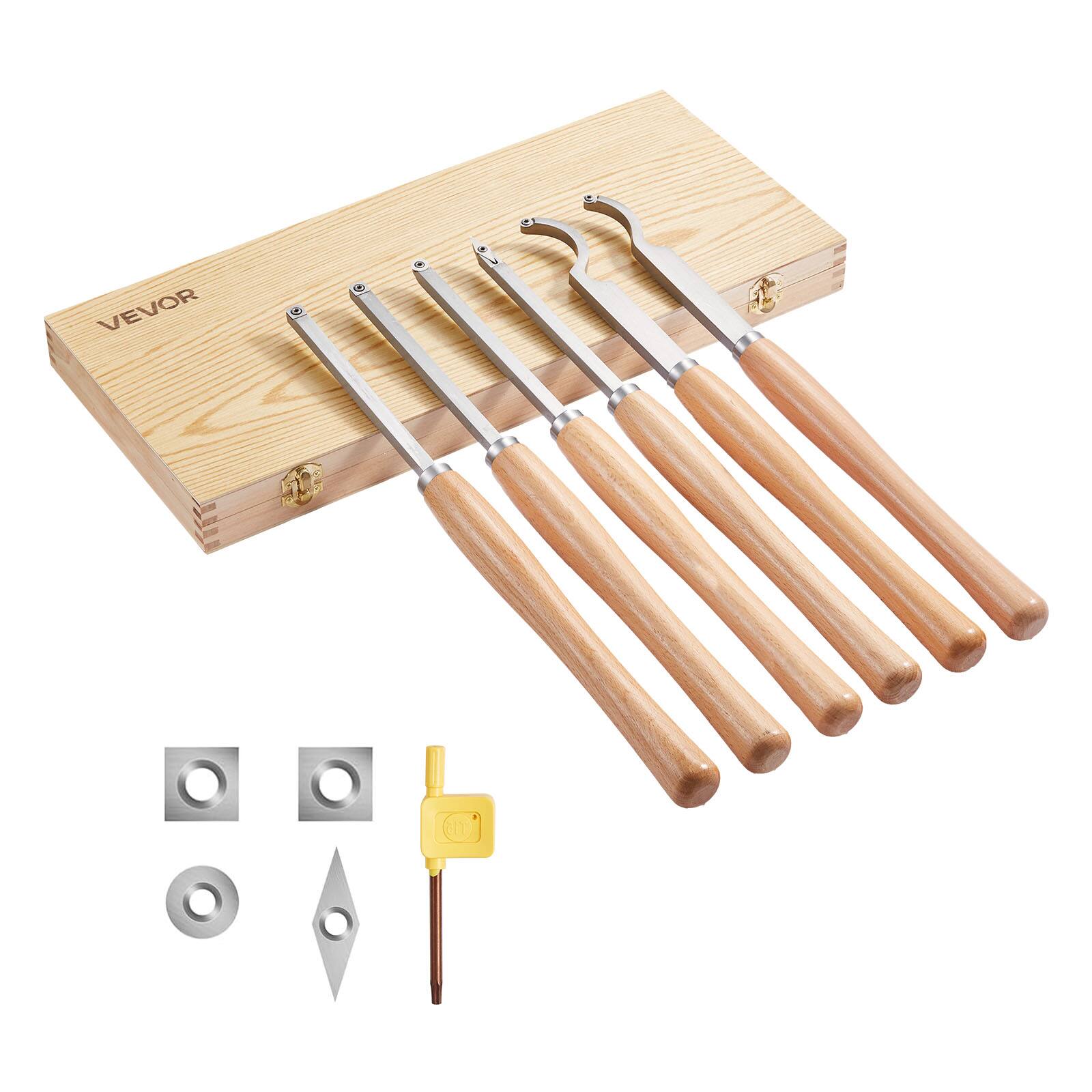 Alt View 5. VEVOR - Wood Lathe Turning Tool Set, 6PCS, Lathe Roughing, Finishing, Detailing Hollow Tool with Wooden Handle, Diamond Round - Wood color;Silver.
