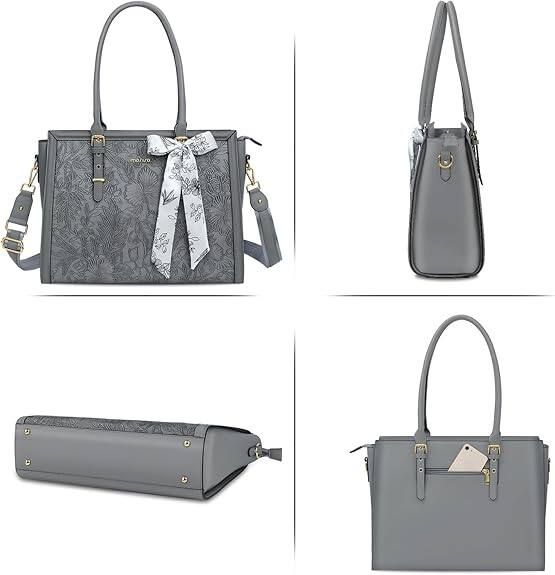 Alt View 2. mosiso - Laptop Bag for Women 17-17.3 inch PU Leather Tote Bag Work Briefcase Computer Bags - Gray.