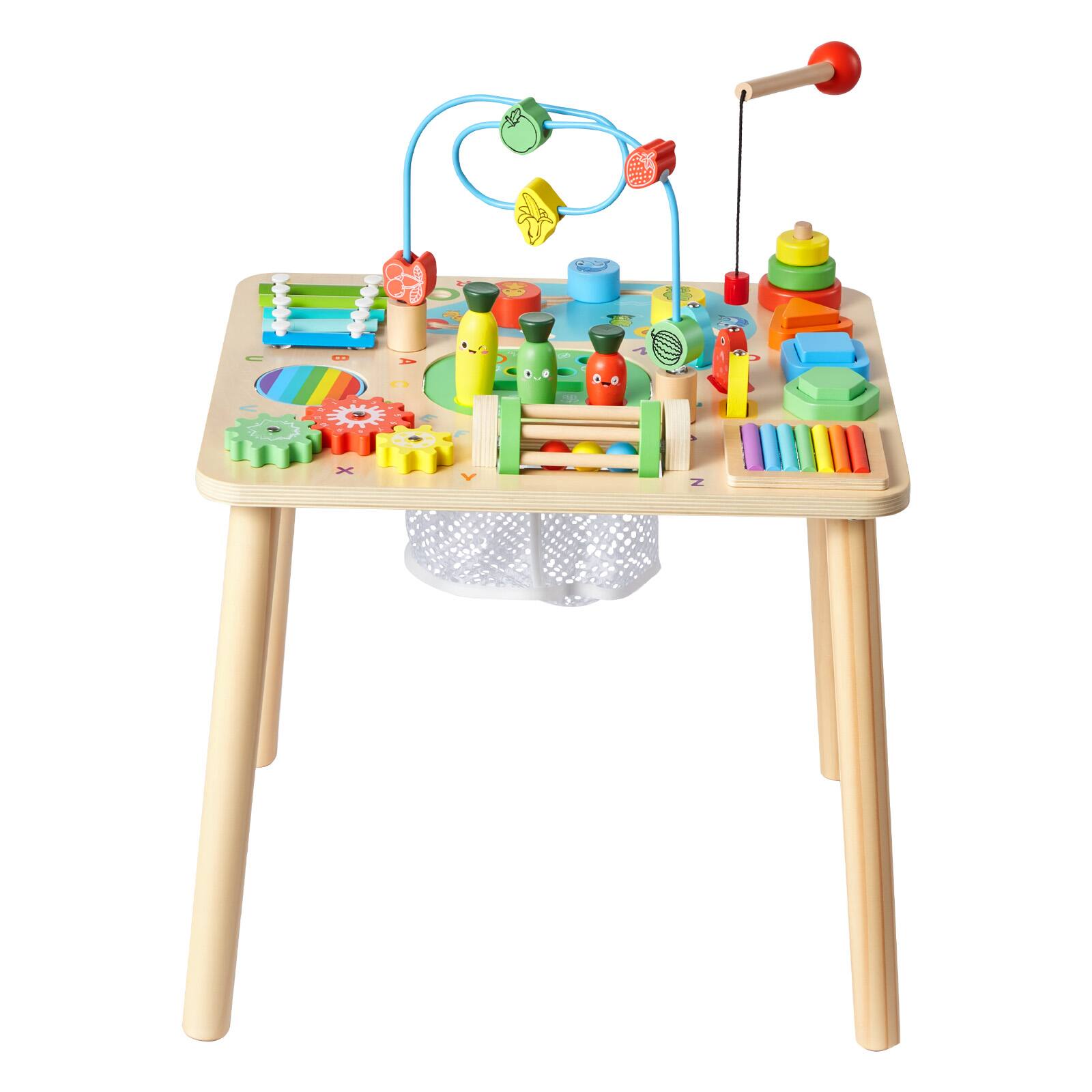 Alt View 5. VEVOR - Montessori Activity Table for Toddler 1-3 Years Old, 13 in 1 Wooden Learn Activity Desk - Natural wood color + colored accents.