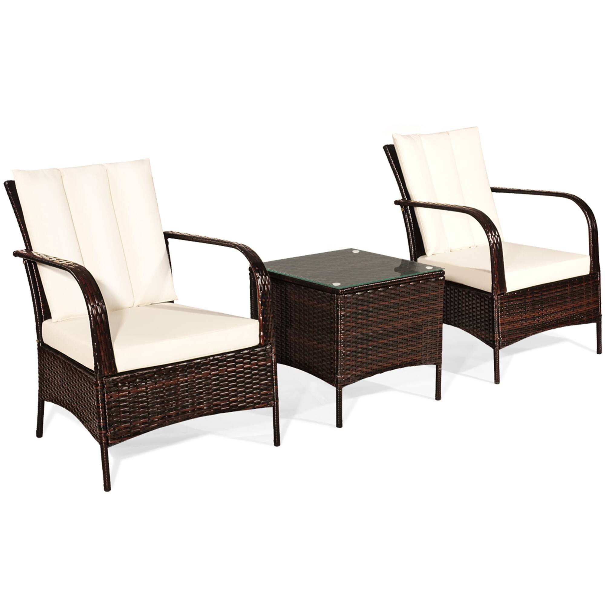 Alt View 1. Gymax - Gymax 3PCS Patio Outdoor Rattan Conversation Set Furniture Set w/ Table Cushions - White.