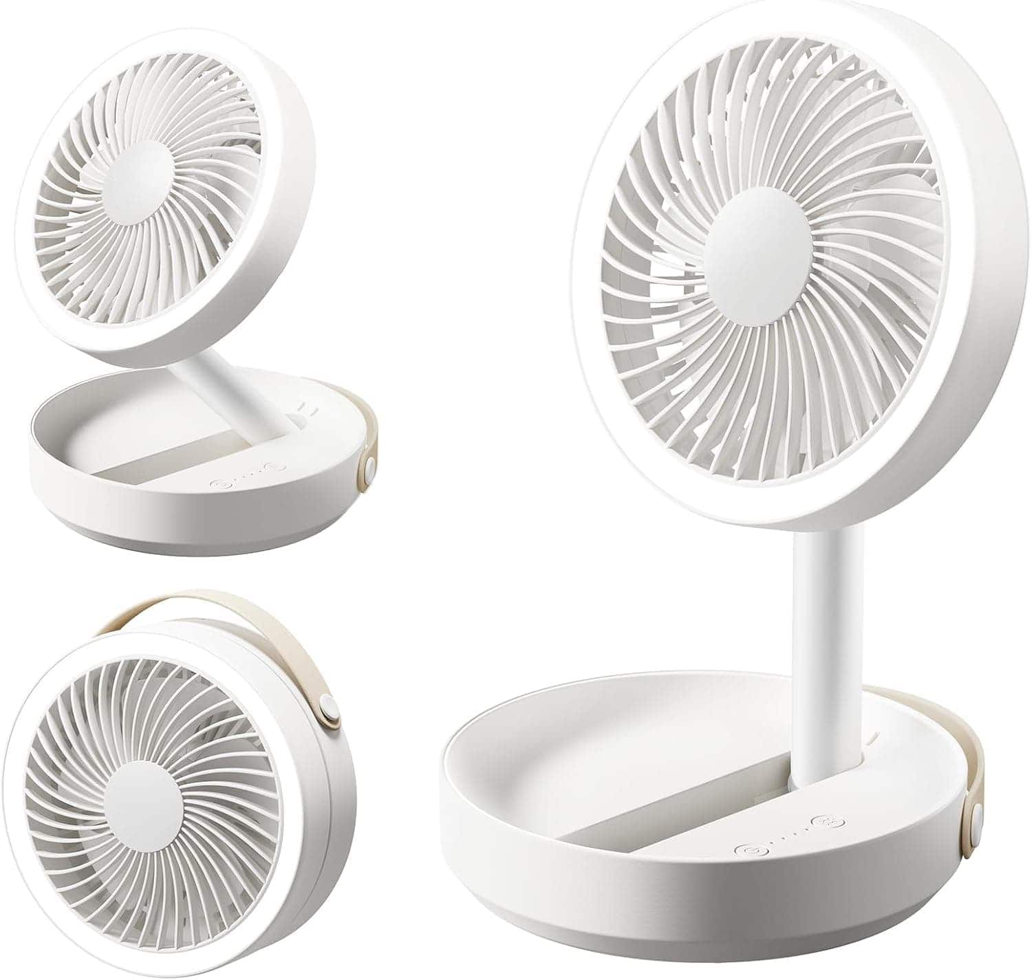 FINEAK - 6.8in 6000mAh Foldable Desk Fan with LED Light, USB Rechargeable for Travel & Office