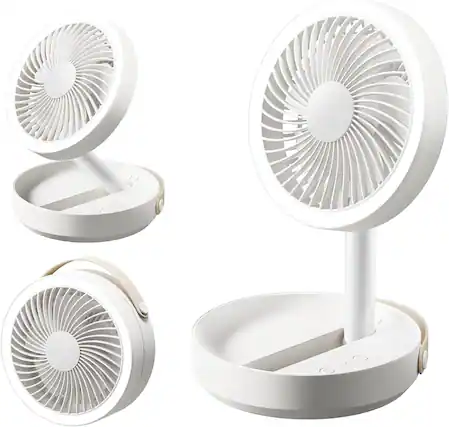 Front. FINEAK - 6.8in 6000mAh Foldable Desk Fan with LED Light, USB Rechargeable for Travel & Office.