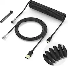 Front. Womier - Coiled Keyboard Cable - Detachable Aviator Coiled Cable for Mechanical Gaming Keyboard, Type C to USB A - Black.