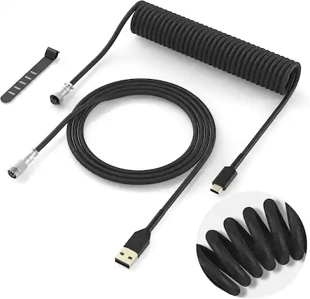 Front. Womier - Coiled Keyboard Cable - Detachable Aviator Coiled Cable for Mechanical Gaming Keyboard, Type C to USB A - Black.