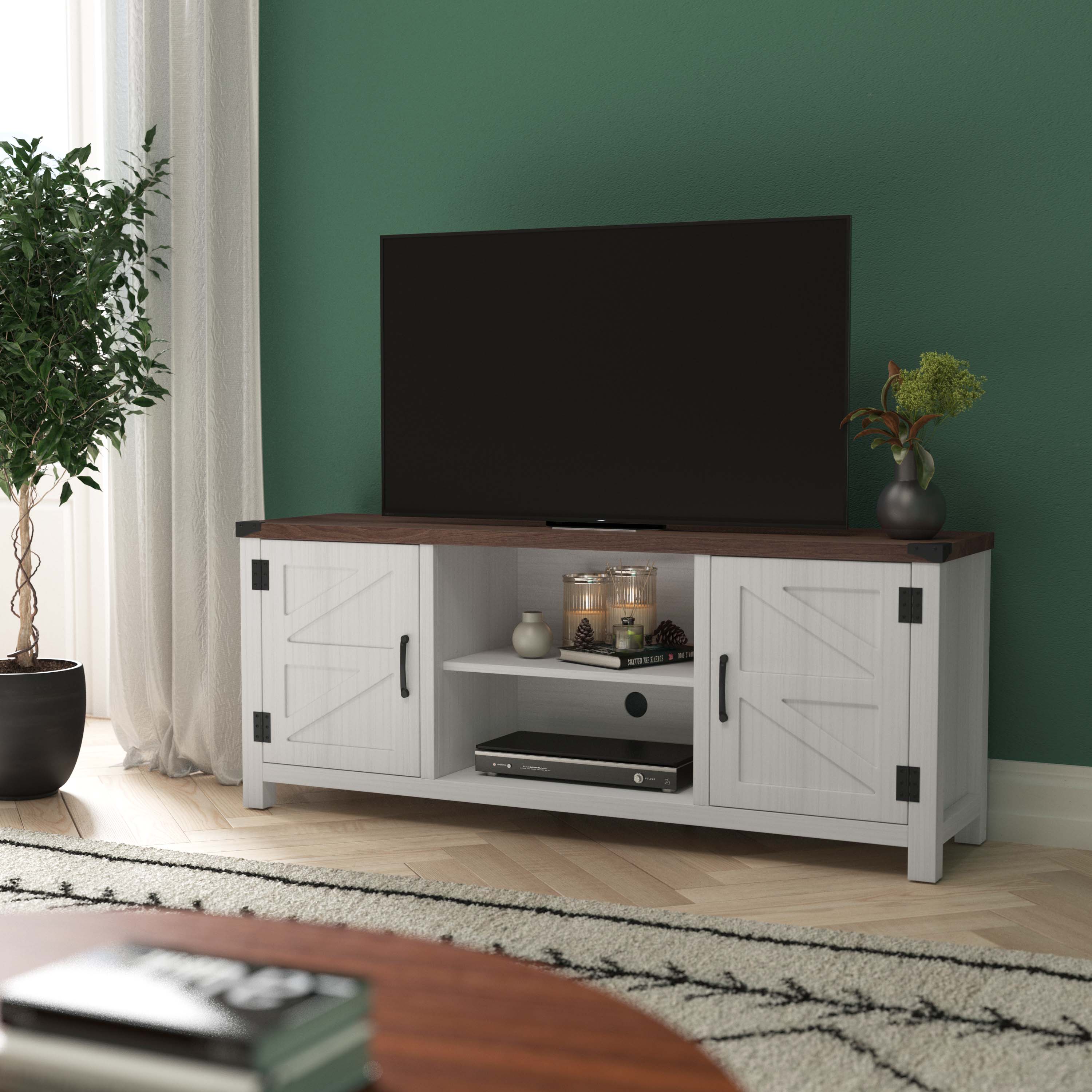 Emma + Oliver - 59 Inch Barn Door TV Stand Fits up to 65" TV's with Adjustable Shelf - White