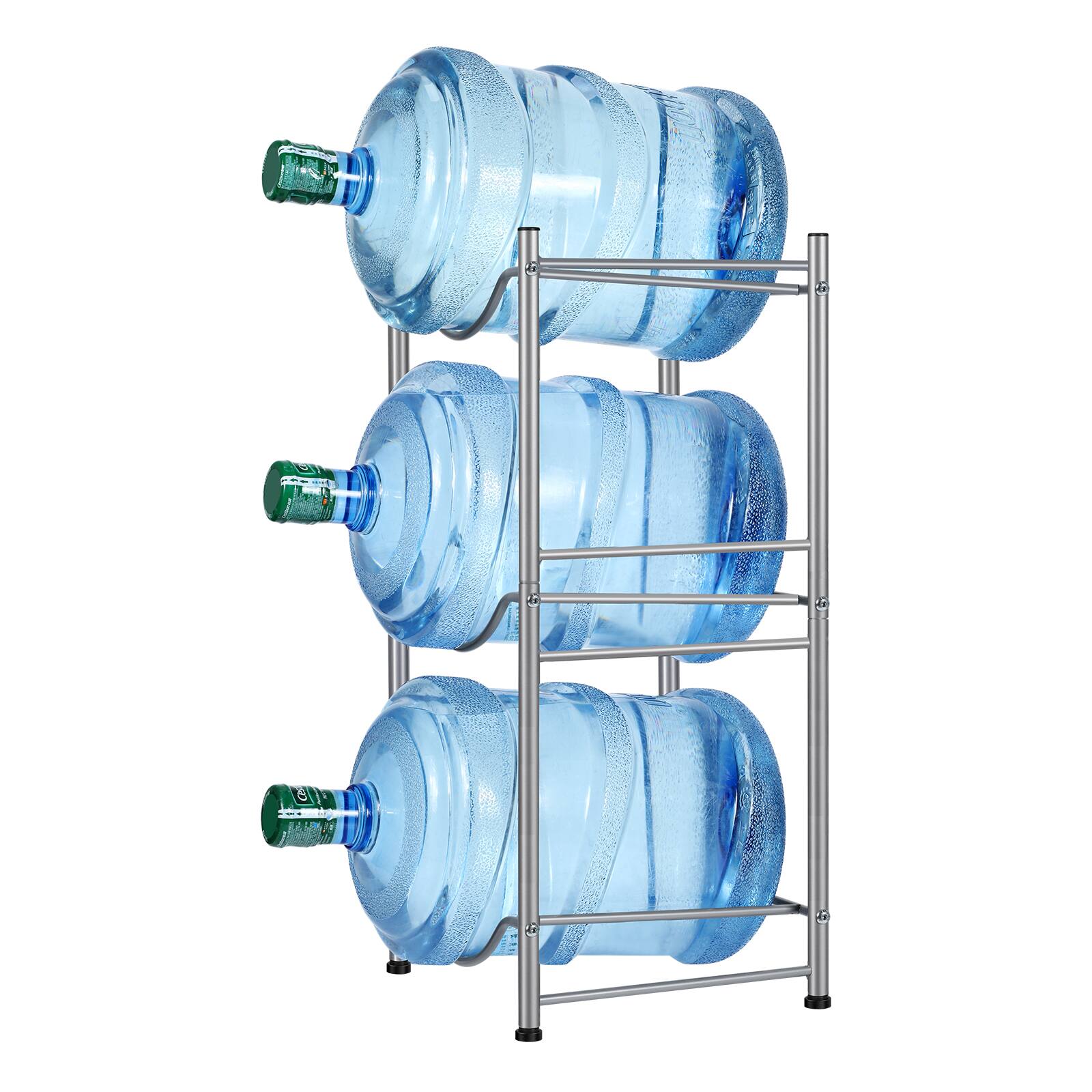 Alt View 2. Oumilen - 3-Tier Water Bottle Rack, Heavy Duty Metal 5 Gallon Water Jug Stand with Adjustable Feet, Silver - Silver.