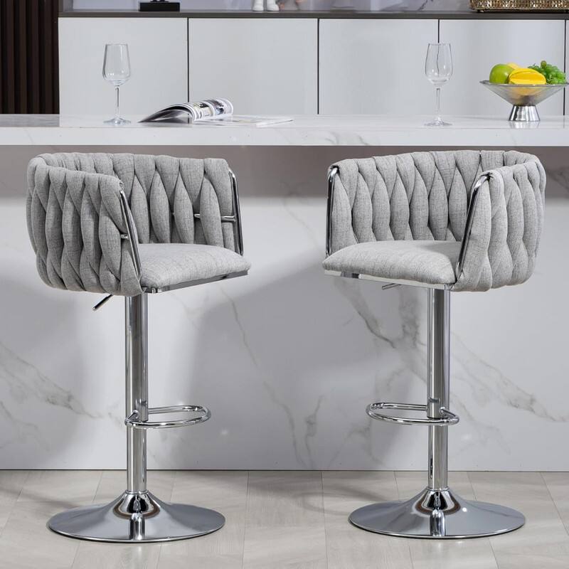Alt View 5. HTUTWOO - 360° Swivel Bar Stools Set of 2, Adjustable Counter Height,Silver Chrome ,for Kitchen Island, Cafe & Pub - Gray.