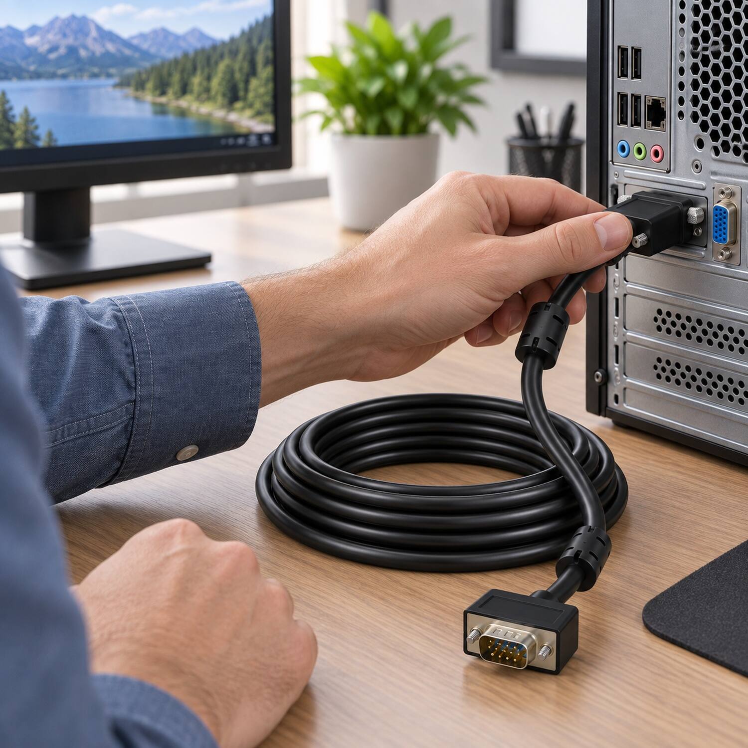 Back. Sanoxy - 50ft Slim SVGA HD15 M/M Monitor Cable - Black.