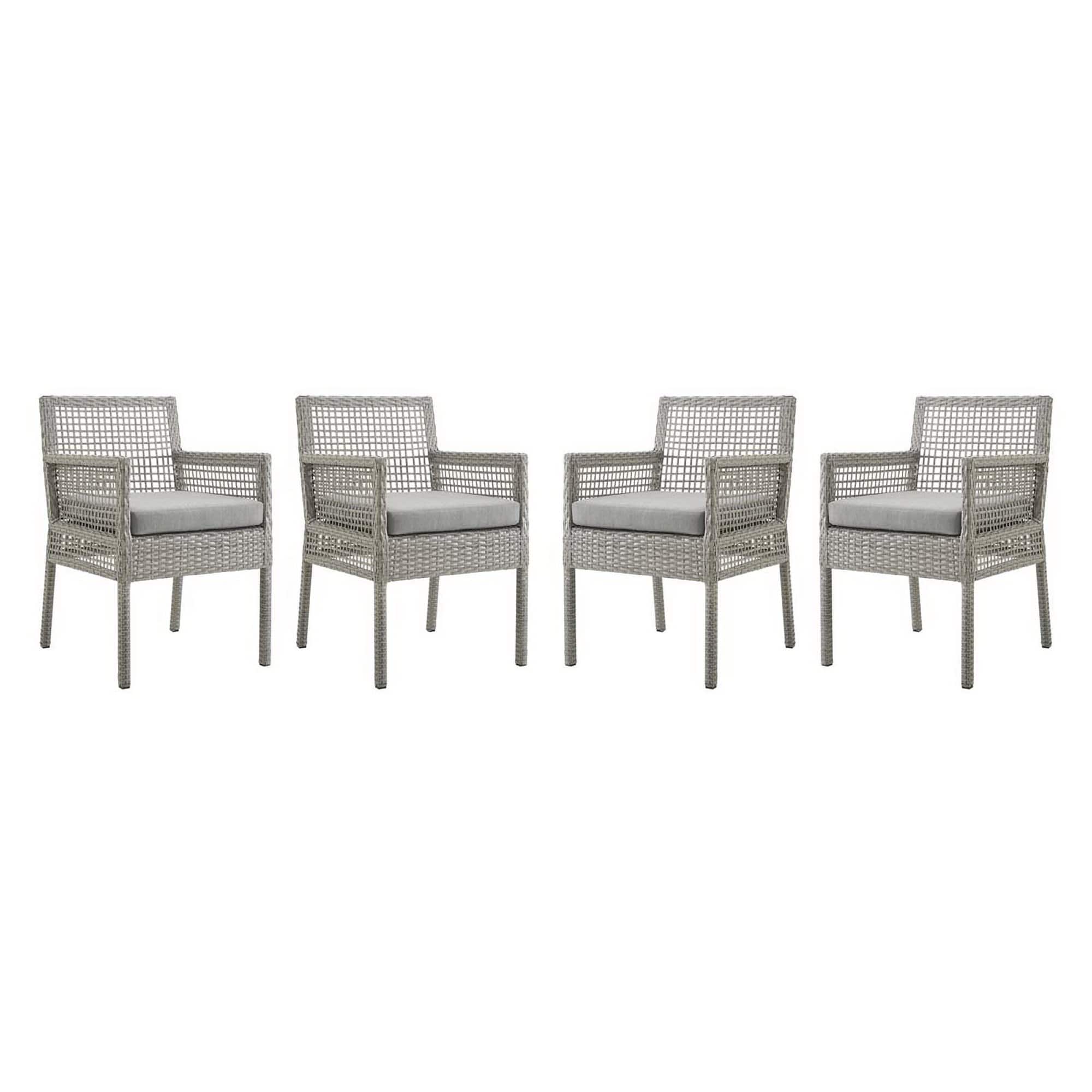 Aura Outdoor Patio Wicker Rattan Dining Armchair Set of 4 by Modway - Gray Gray