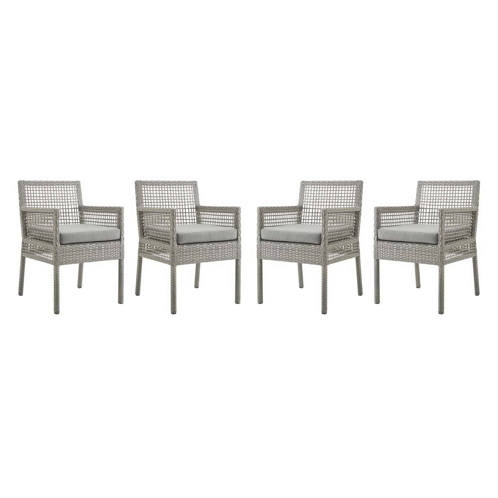 Front. Modway - Aura Outdoor Patio Wicker Rattan Dining Armchair Set of 4 by Modway - Gray Gray.