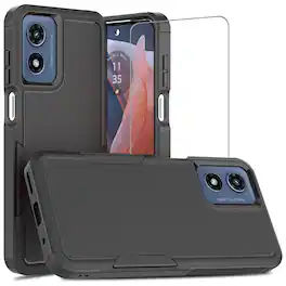 Equipd - Case for Moto G Play 4G 2024 (6.5"), Heavy Duty Rugged Shockproof Protection Cover with Tempered Glass Screen Protector - Black