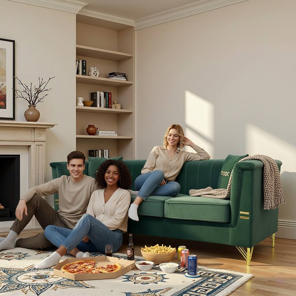 Alt View 1. Anysun - 82.7" Beige Velvet 3-Seat Chesterfield Sofa with 2 Pillows for Living Room - Green.