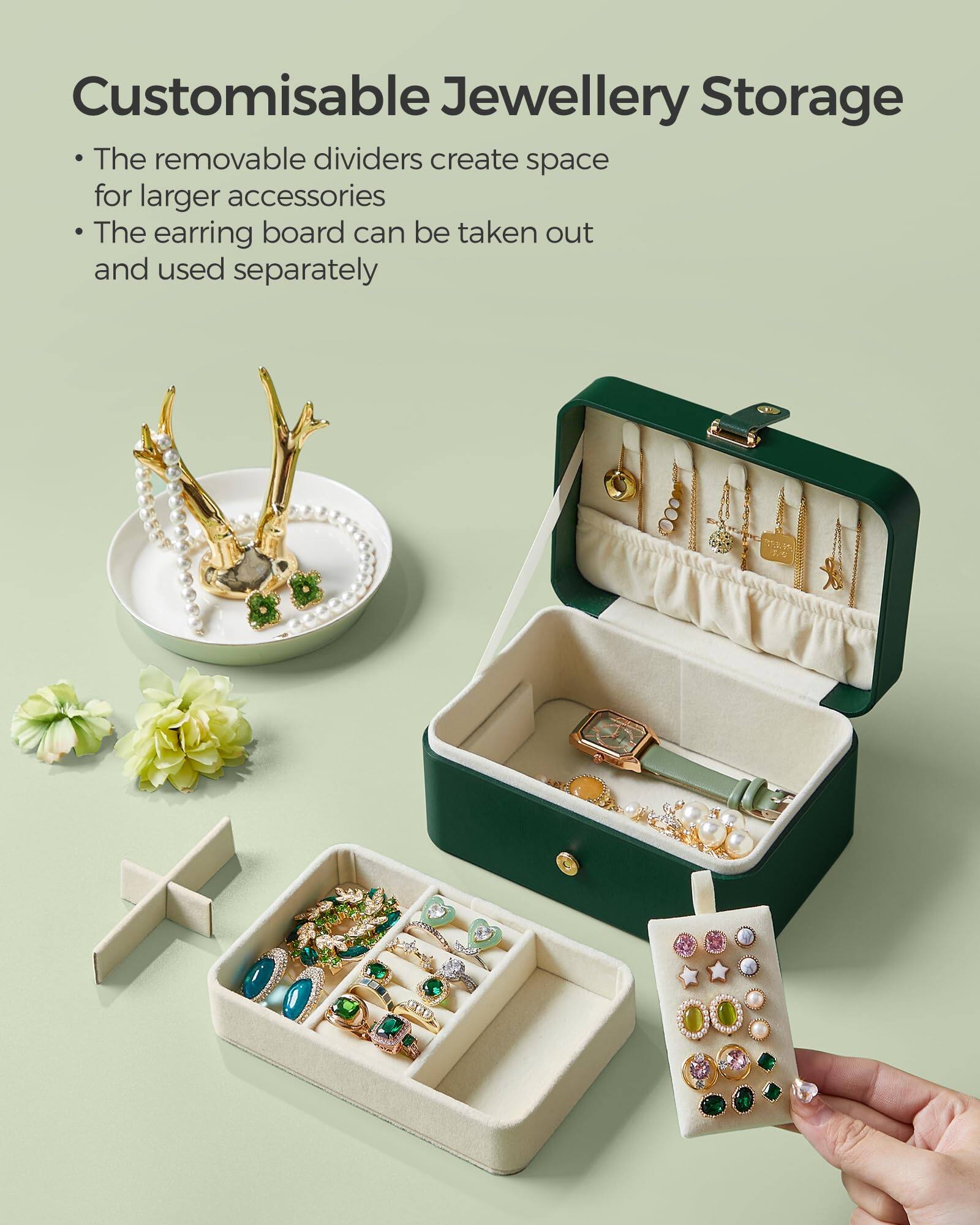 Customisable Jewellery Storage

- The removable dividers create space for larger accessories
- The earring board can be taken out and used separately
