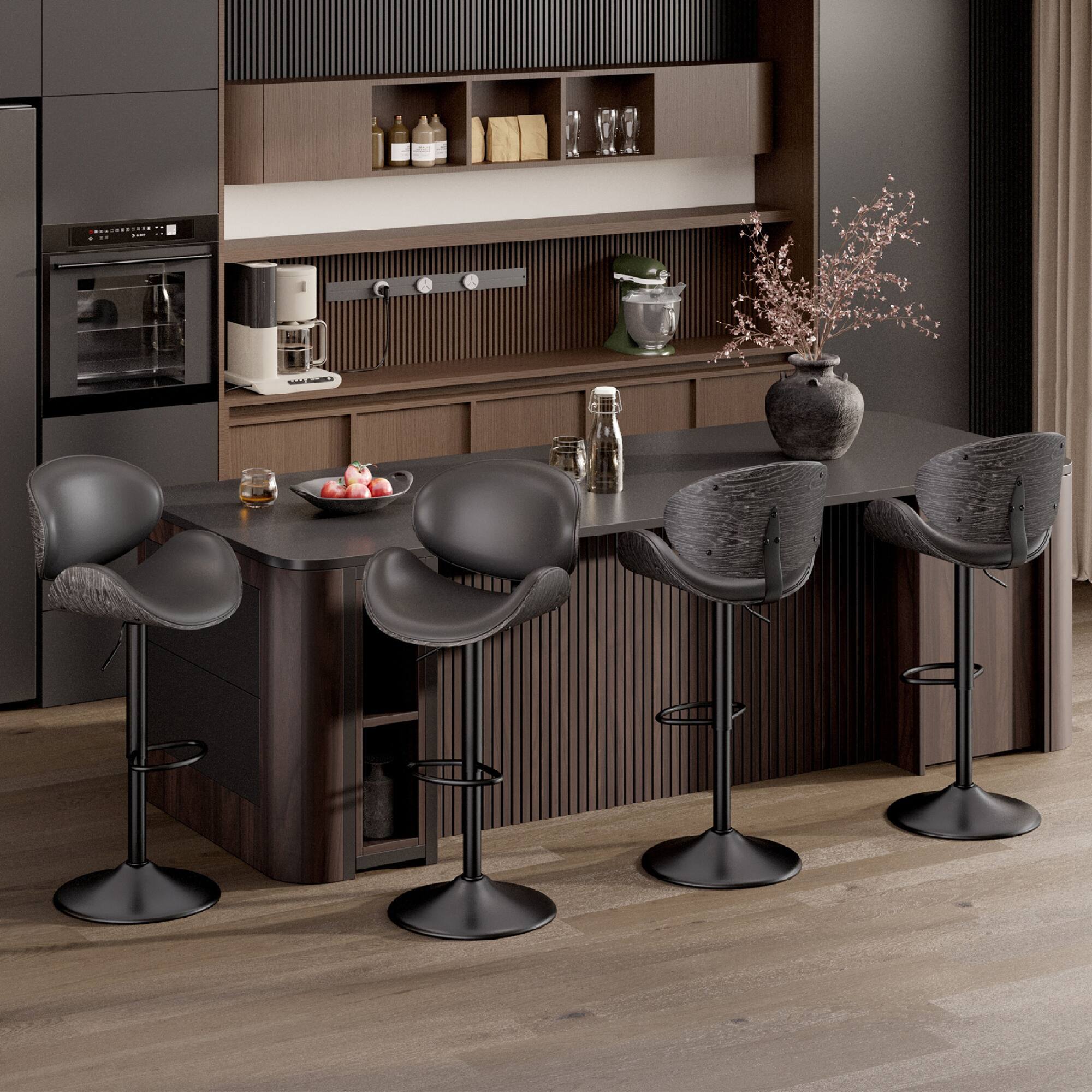 Alt View 7. HTUTWOO - Adjustable Bar Stools Set of 2, Ergonomic Swivel Counter Height Chairs, PU Leather Barstools with Footrest for Kitchen - Grey.