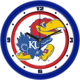 MpDirect - Kansas Jayhawks 11.5'' Suntime Premium Glass Face Traditional Logo Wall Clock - Multicolor
