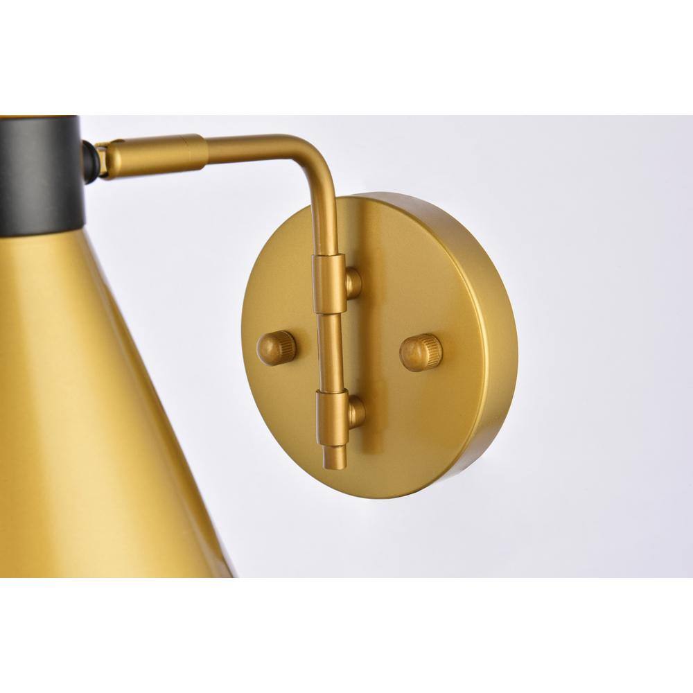 Alt View 1. Living District - Halycon 6 inch light brass wall sconce - Brass And Black.