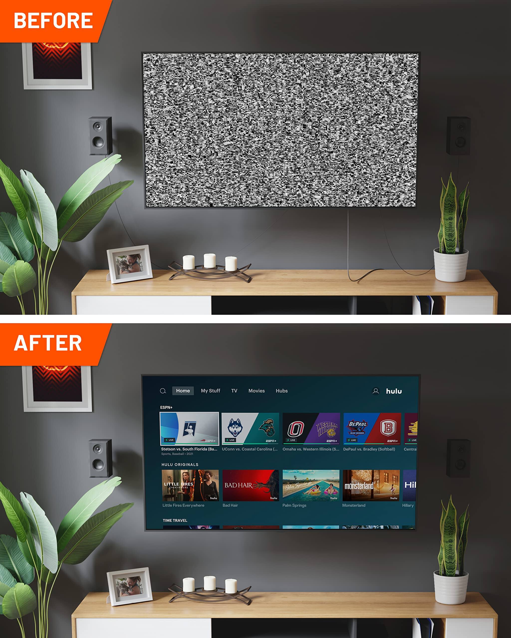 **Before:**
- Home
- My Stuff
- TV
- Movies
- Hubs
- Hulu
- ESPN

**After:**
- Home
- My Stuff
- TV
- Movies
- Hubs
- Hulu
- ESPN+

**Sports:**
- Stetson vs. South Florida (8)
- UConn vs. Coastal Carolina
- Omaha vs. Western Illinois (S)
- DePaul vs. Bradley (Softball)
- Central Florida

**Hulu Originals:**
- Little Fires Everywhere
- Bad Hair
- Monsterland
- Palm Springs
- Hillary

**Other:**
- Time Travel