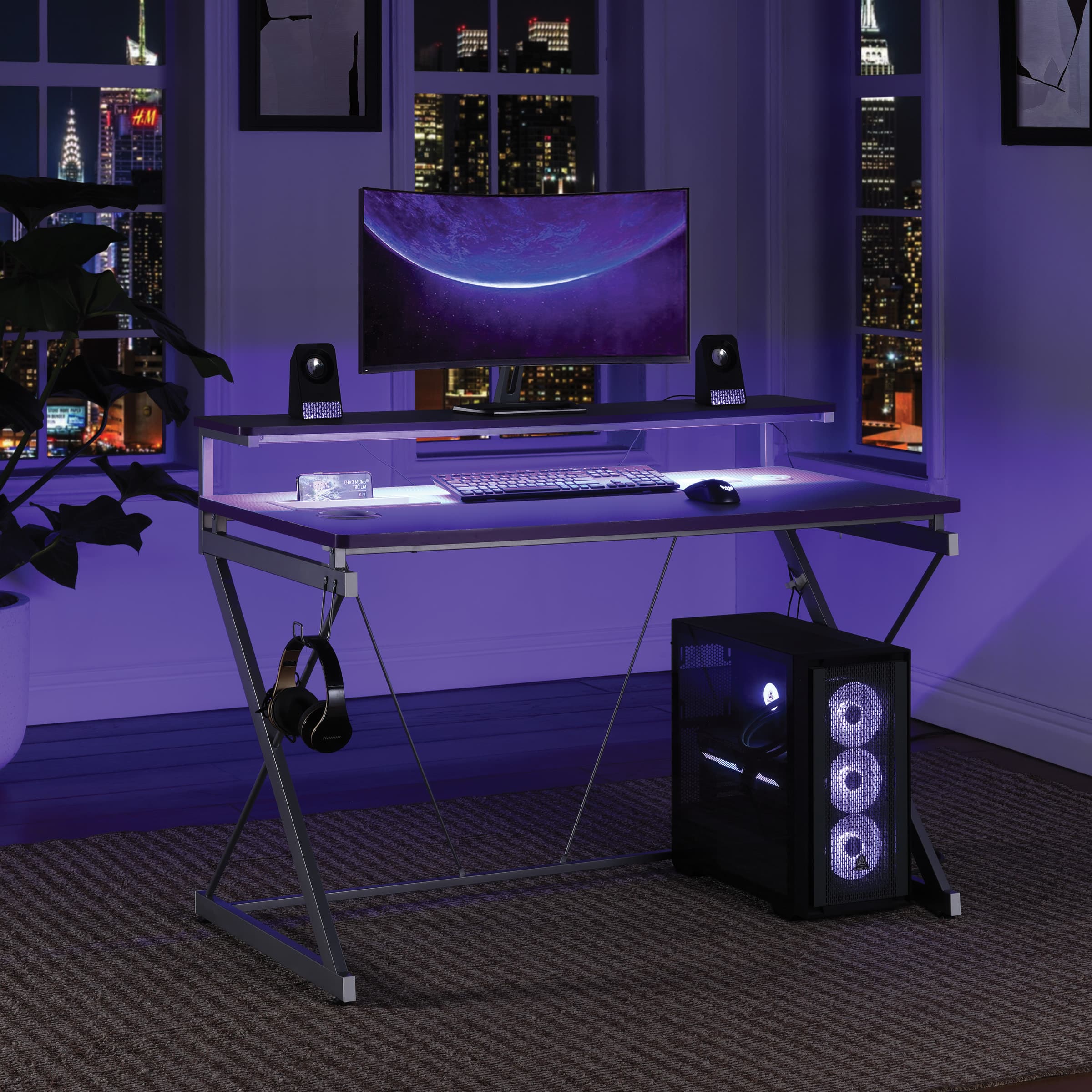 Alt View 11. OSP Home Furnishings - Emulator Gaming Desk - Purple / Carbon.