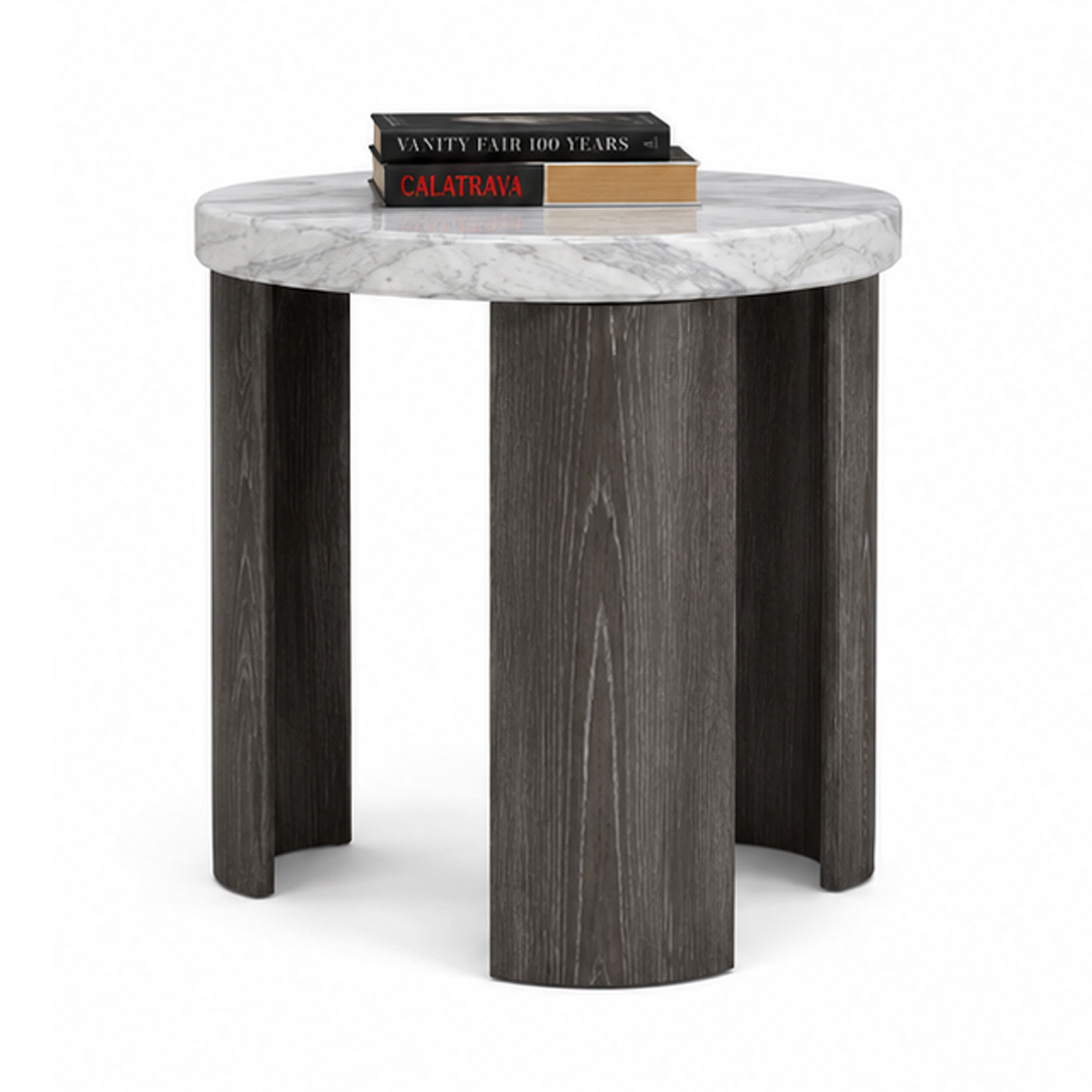 Manhattan Lane - Lesy Side End Table, 24 Inch Triangular Faux Marble Top - Gray, White