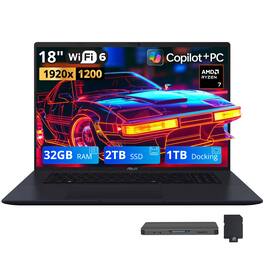 ASUS - Upgraded - Vivobook 18" WUXGA Laptop,Ryzen 7 260,32GB RAM,2TB SSD+1TB Dock,AMD Radeon GPU,Backlit,Copilot+PC,Win 11 - Blue