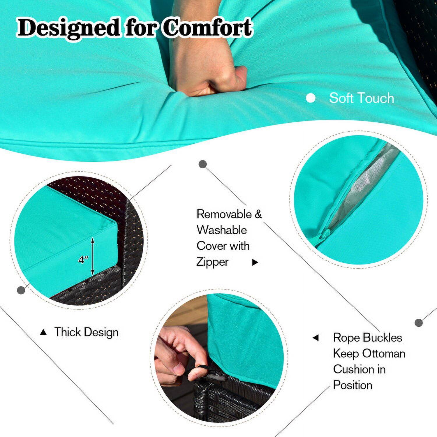 Designed for Comfort

- Soft Touch
- Removable & Washable Cover with Zipper
- Thick Design
- Rope Buckles Keep Ottoman Cushion in Position