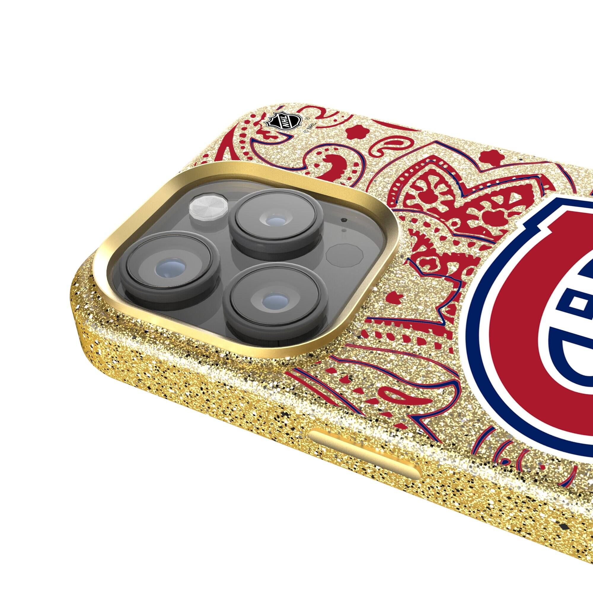Alt View 3. Keyscaper - Gold Montreal Canadiens Paisley Bling iPhone Case - 16 Plus - Gold.