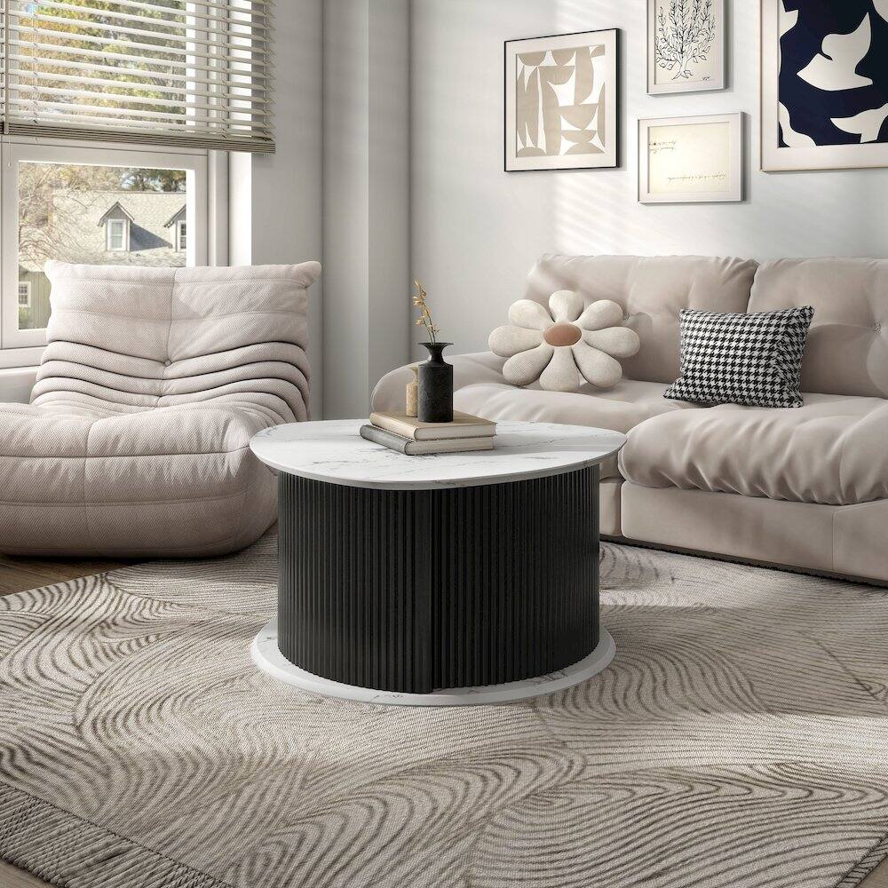 Alt View 4. Furniture of America - Talo Fluted Pedestal Triangle Storage Coffee Table - Black.