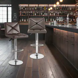 Hivvago - Set of 2 Adjustable Height Bar Stools with Backrest and PU Leather Upholstery - Brown