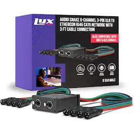 Lyxpro - 8-Channel Male XLR Audio Snake 3ft Cable XLR to RJ45 Ethercon for Stage, Studio & Lighting - Black