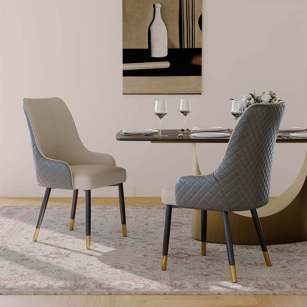 POVISON - Modern Upholstered Dining Chairs Set of 2（ Light PU Leather） - Gray